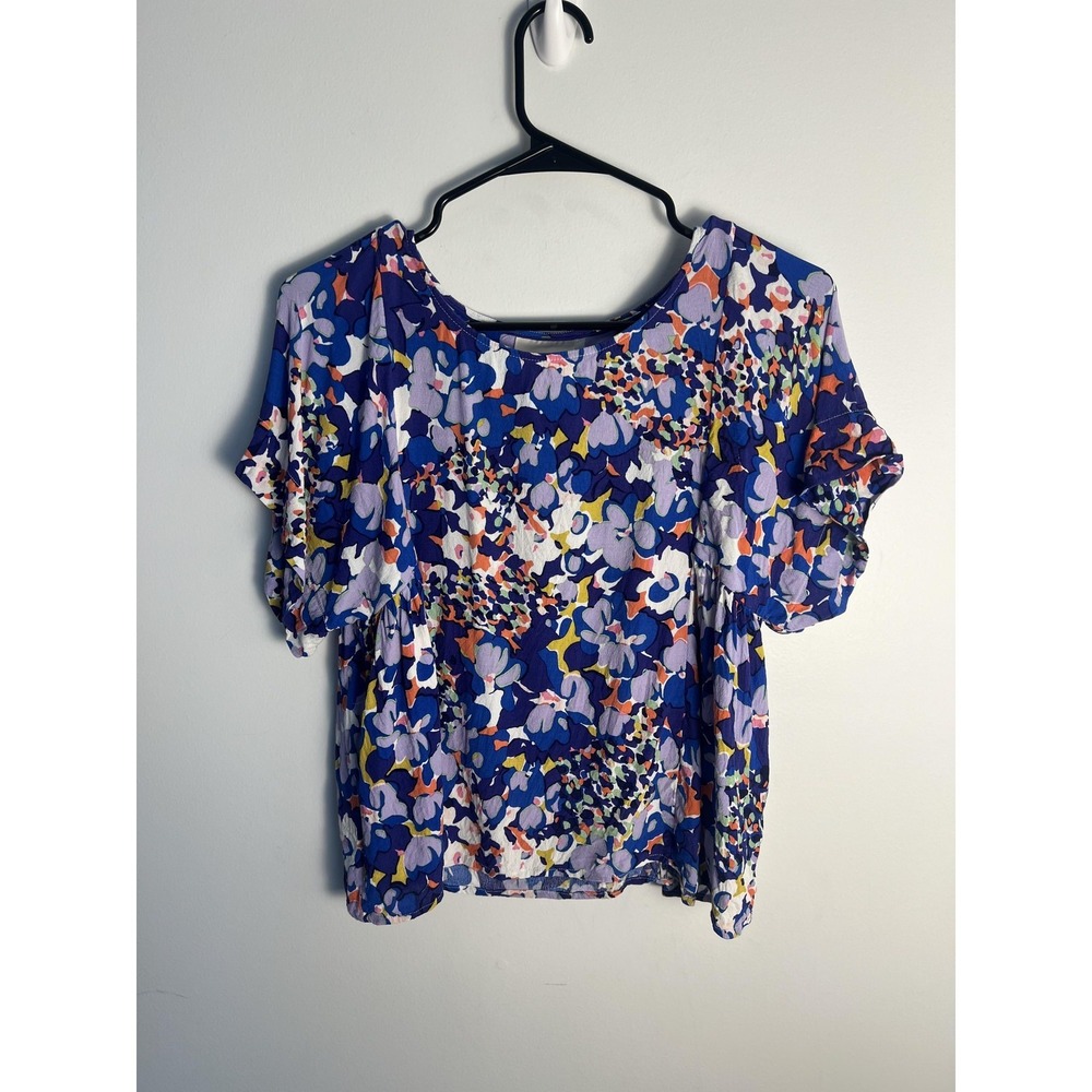 Maeve Blouse Womens Small Multicolor Floral Ruffle Flutter Sleeve Top Boho